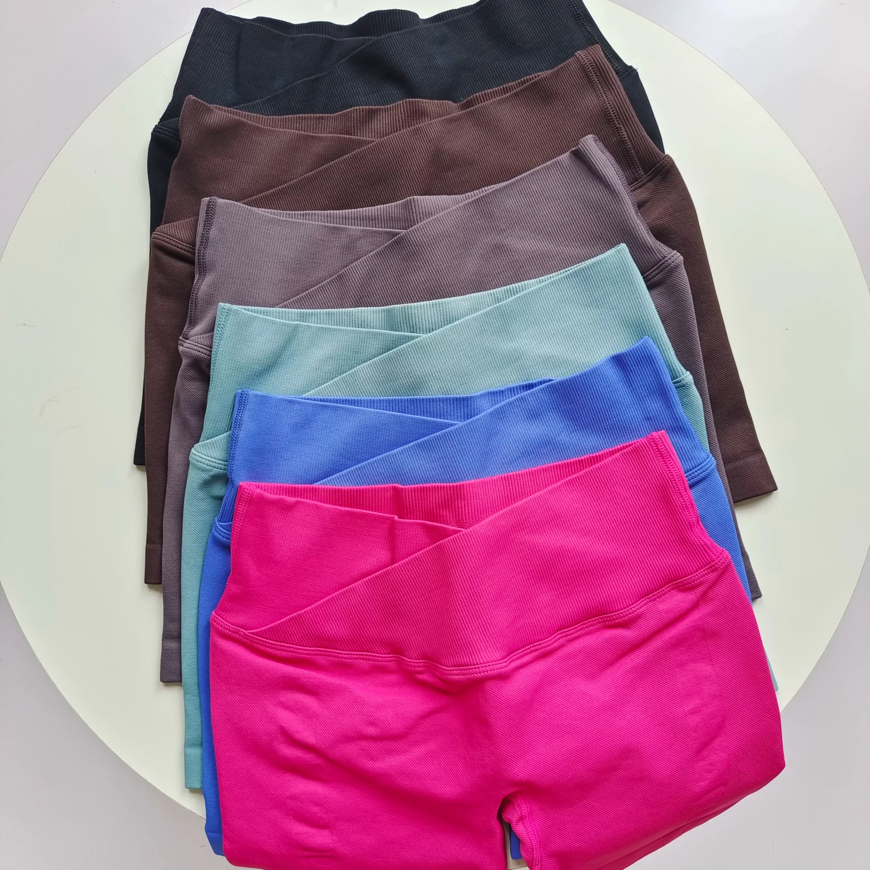 Women Yoga Cross Waist Workout Short Seamless Leggings Stretch Fitness Running Gym Shorts