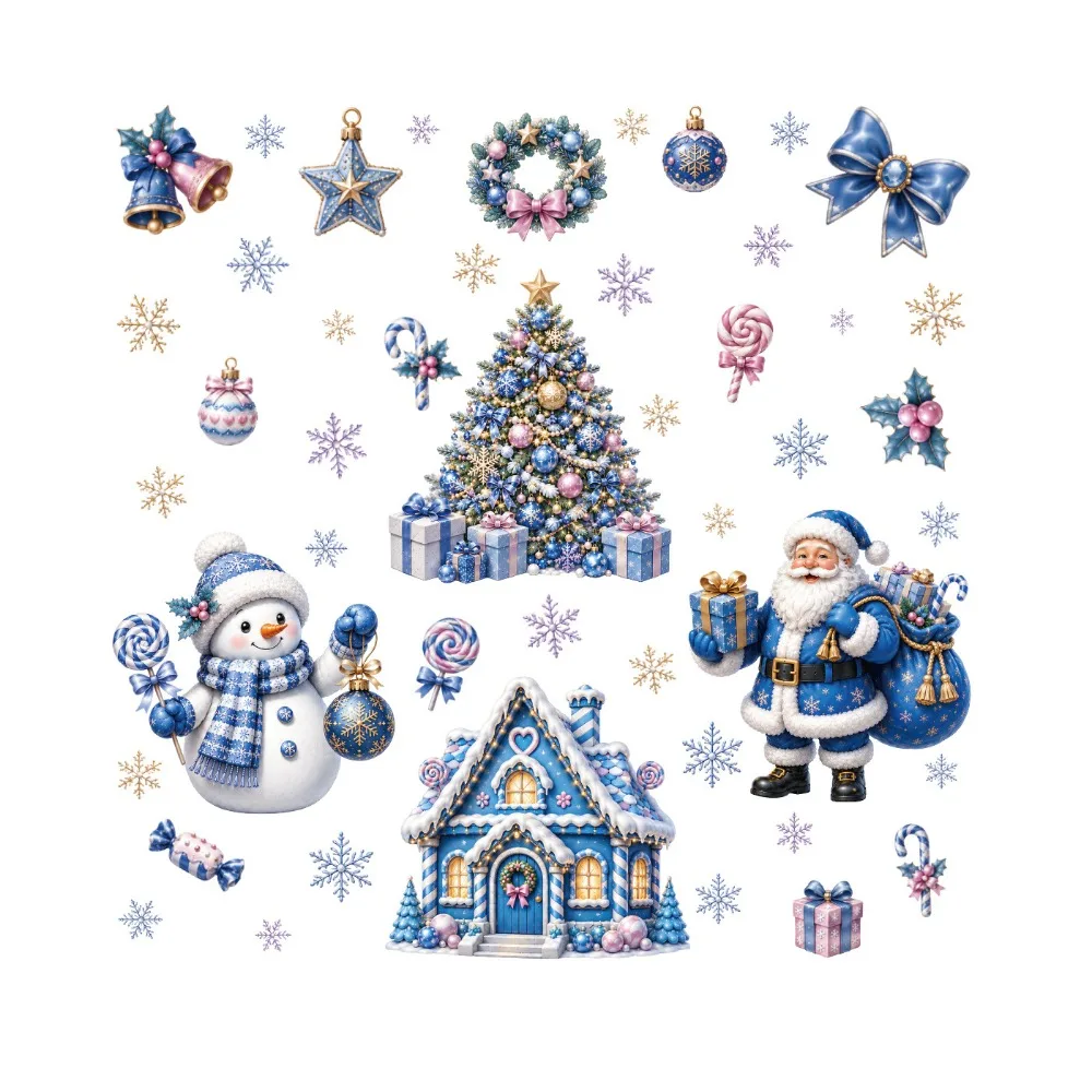 Electrostatic Merry Christmas Window Stickers Multicolor Cartoon Santa Holiday Window Decoration Reindeer Snowman Snowflake