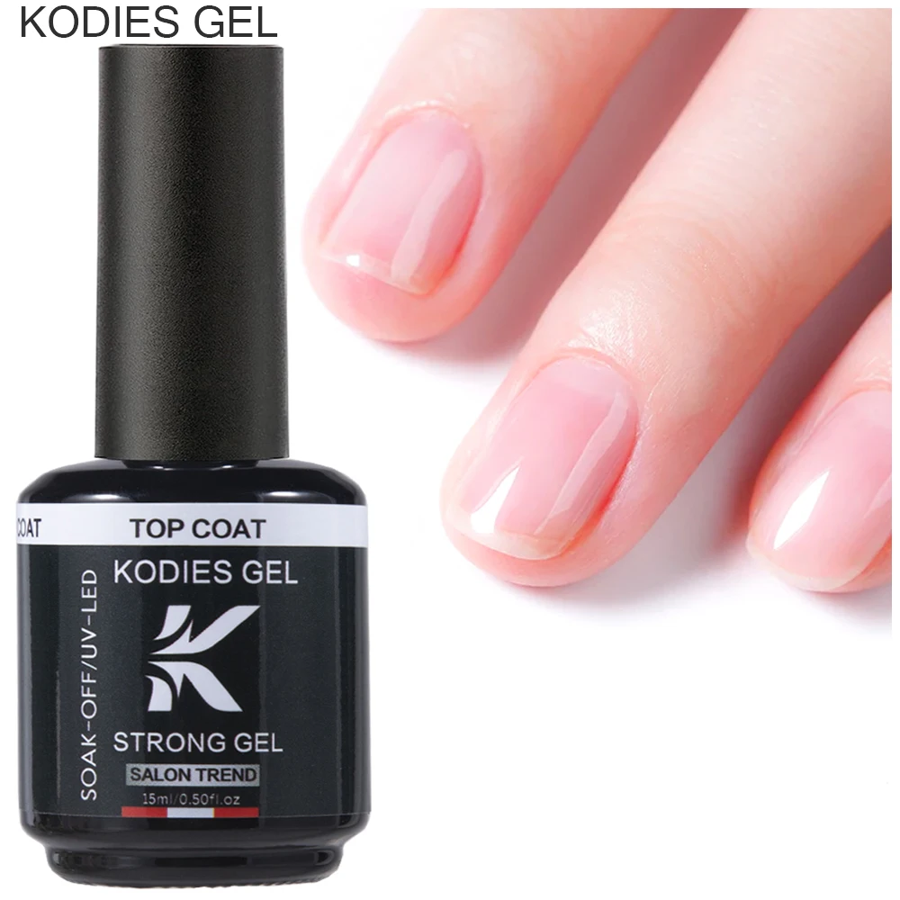 KODIES ジェルガラス状ジェルトップコートノーワイプシャインフィニッシュジェルネイルポリッシュ 15 ミリリットル半永久 UV シーラントすべてマニキュアプライマー爪