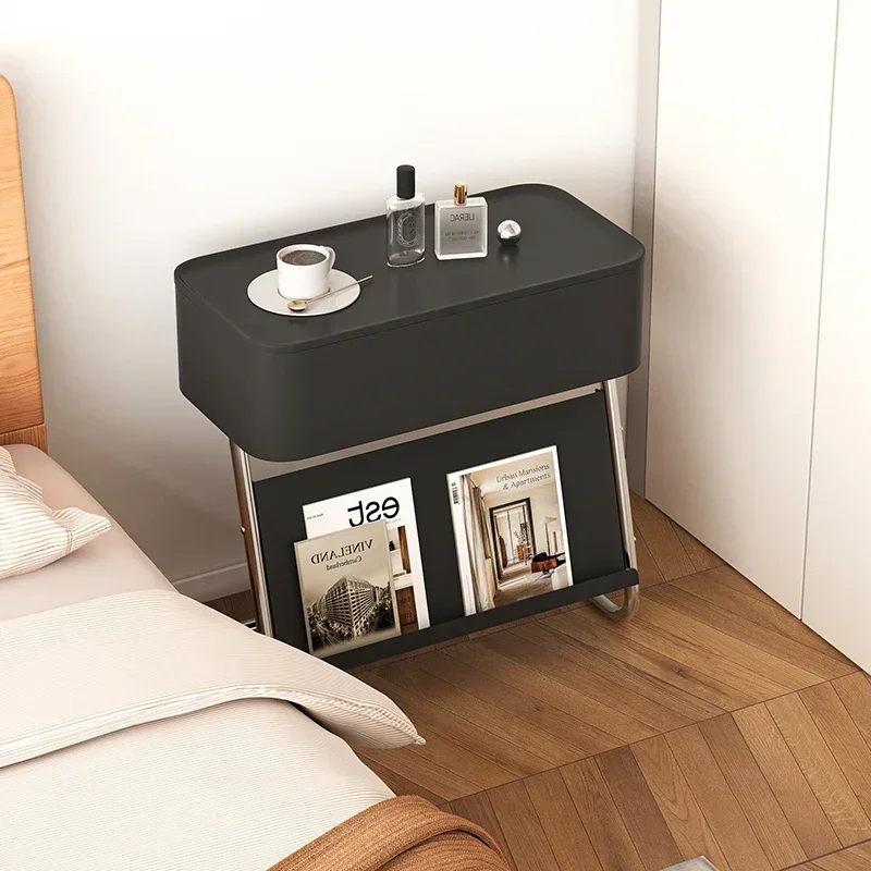 Black Stainless Steel Bedside Table, Sofa Edge, Narrow Cabinet, Shelf, Bookshelf Storage, Movable Bedside Cabinet