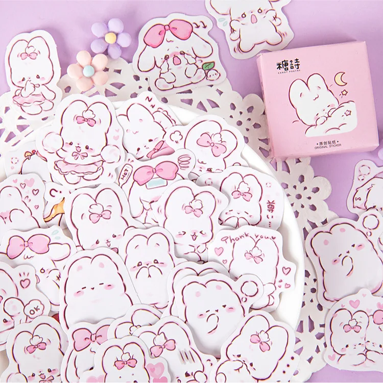 45 Stück/Box Niedliche Hasen-Aufkleber für den Alltag, Kawaii-Dekorationssticker für Planer, Scrapbooking, Schreibwaren, koreanische Tagebuch-Aufkleber