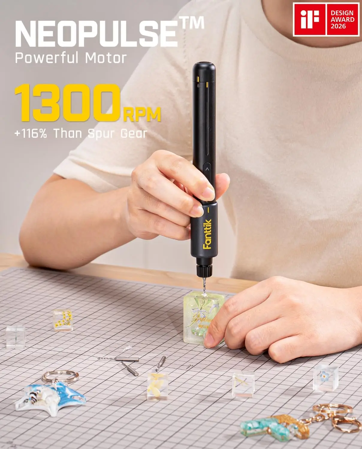 Nano Mini Electric Drill with Dual-Speed, Precision Rotary Tool Kit, 20 Bits, Type-C