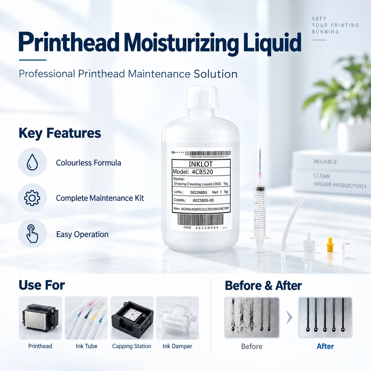 1000ML Print Head Moisturizing Liquid Moisturizer Daily Moisturizing to Prevent PrintHead Clogging For All Inkjet Printer 4CB520