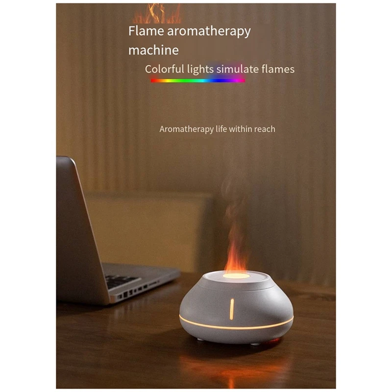 Nueva máquina de aromaterapia con llama colorida, humidificador de aire de escritorio, difusor para el hogar, máquina de aromaterapia duradera, fácil de instalar, blanco