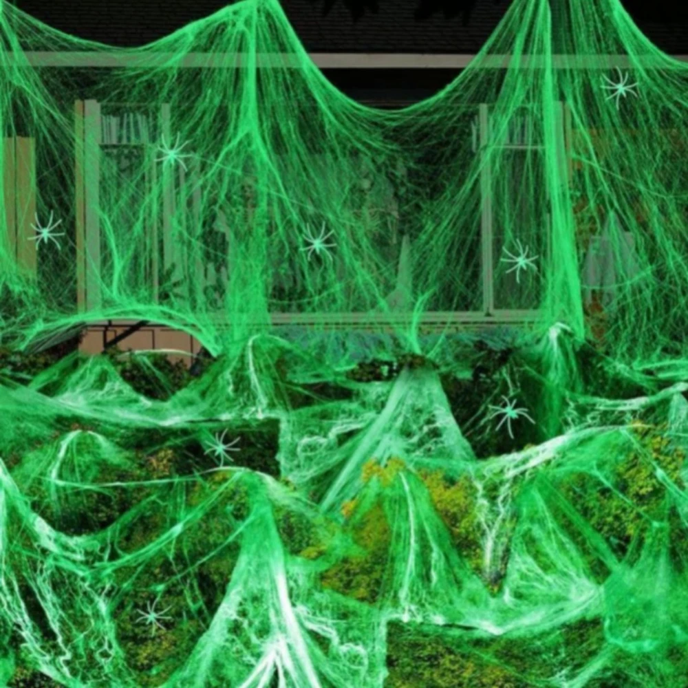 Halloween künstliches dehnbares Spinnennetz mit Spinnen Dekoration für Gothic Geisterhaus Party Horror gruselige Requisiten Accessoires realistisch langlebig perfekt für Innen Außen Halloween Partys und schaurige Dekor – Detail 14