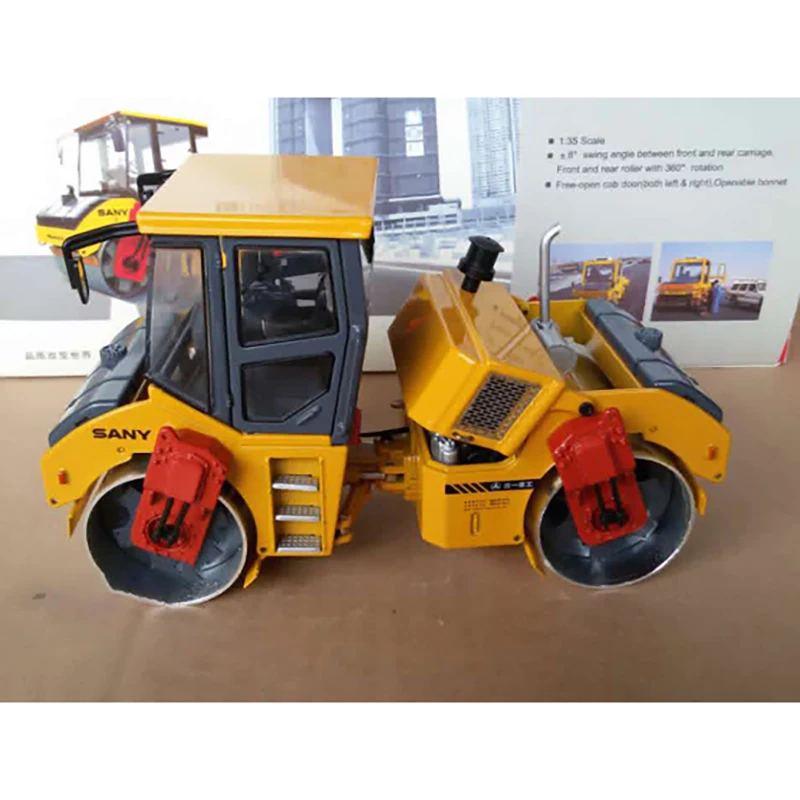 Diecast 1:35 Scale SANY Double Steel Wheel Roller Simulation Alloy Engineering Vehicle Model Hobby Collection Souvenir Display