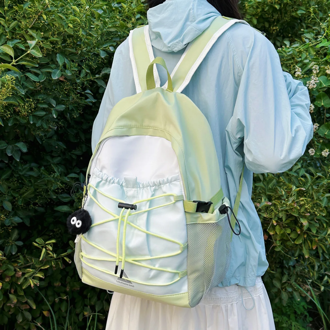 B Women Color Block Backpack Cute Drawstring Design School Bag Lightweight Casual Travel Rucksack for Teen Girls Daily Use