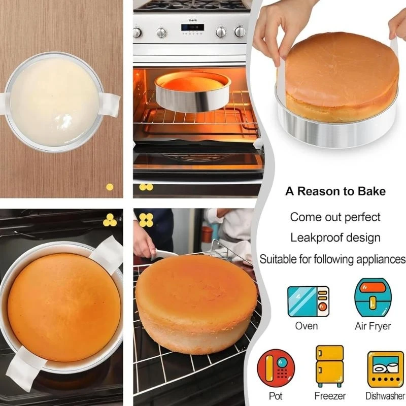  3 Pack 8inch Nonrust Steel Round Cake Pan with 100 Precuts Parchment Paper Practical Nonstick Baking Pan for Perfect Layer Cakes