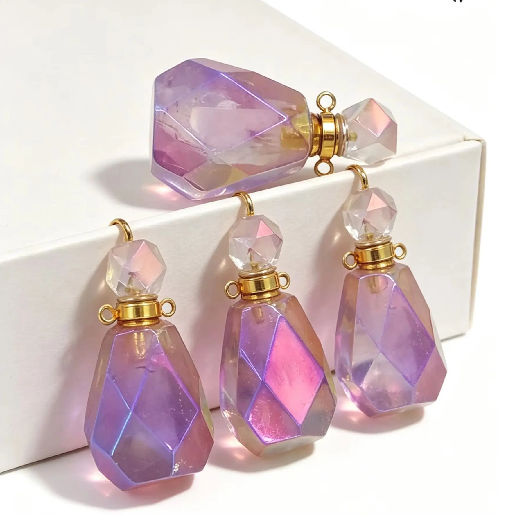 WT-P1594 High Quality Water Drop Stone Perfume Bottle Pendant Faceted Aura Spirit Purple Essential Oil New Sale Jewelry