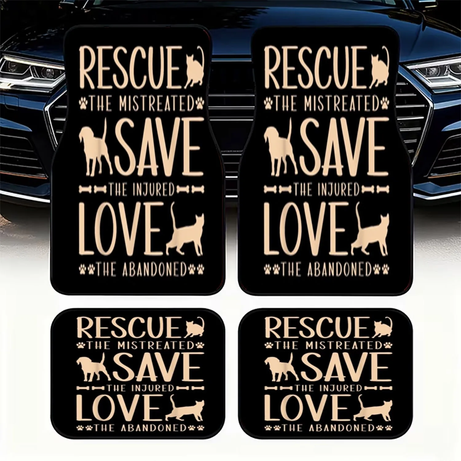 4pcs Animal Rescue Car Floor Mats, Material, Cute Pet - Themed Design (Cat & Dog Silhouettes), For Car Interior Protection, Styl
