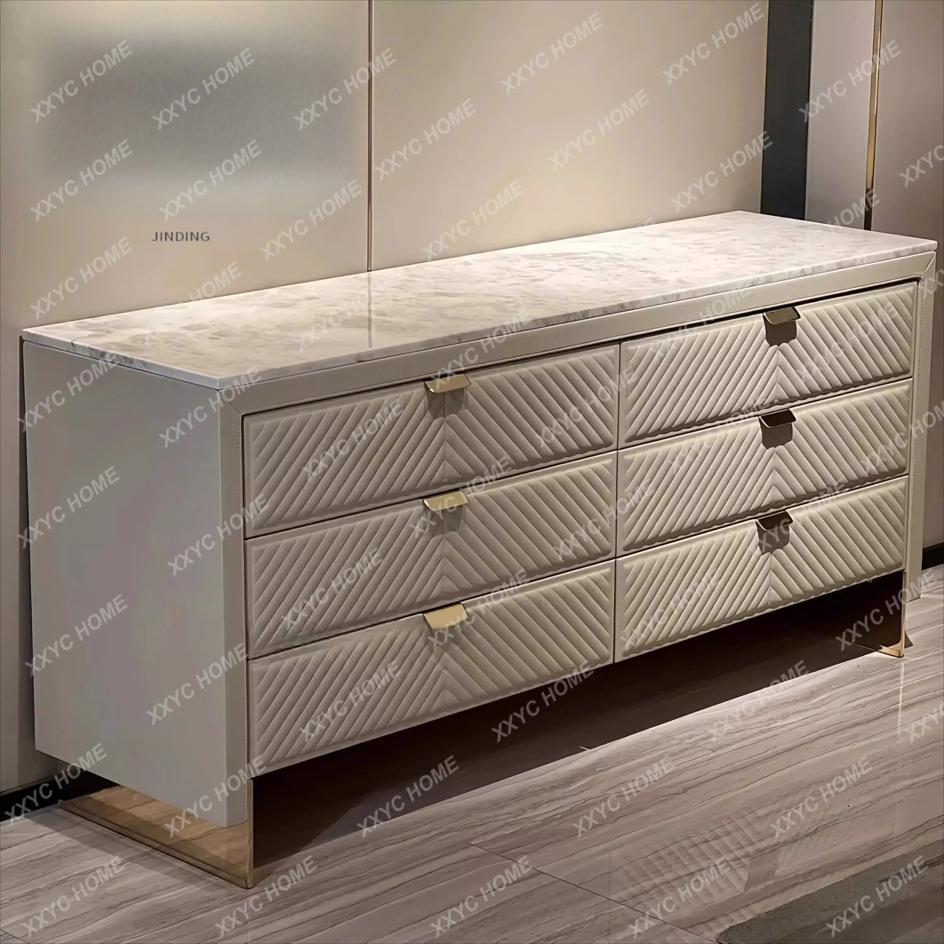 Light Luxury Sideboard TV Cabinet Marble Three-Drawer Cabinet for Living Room Dining Room Bedroom Luxury Stone