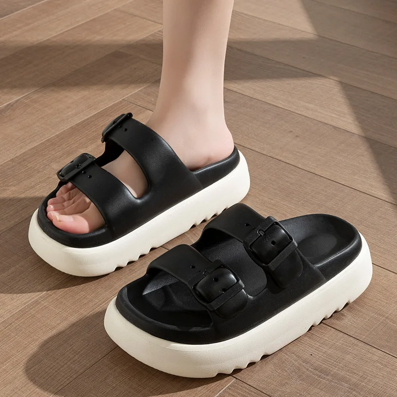 Fashion Buckle Thick Platform Slippers Women Home Soft Sole eva Cloud Slides Sandals Woman 2023 Summer Non Slip Beach Flip Flops