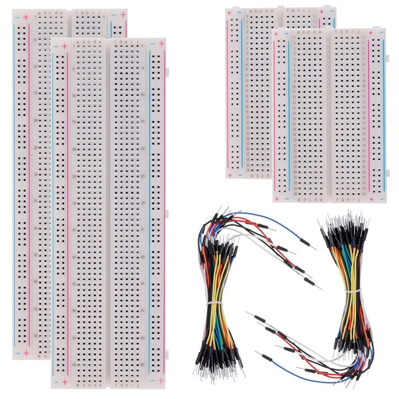 Solderless Breadboard Kit 2 Pcs 830 Tie Points + 2Pcs 400 Tie Points + 2 Set 65Pcs Flexible Breadboard Jumper Wires