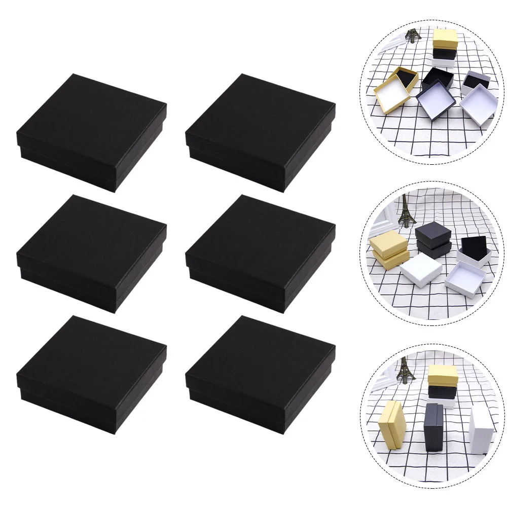 6 Pcs Velvet Jewelry Box Gift of The Lid Ring Earring Boxes Cardboard Black Necklace For Man