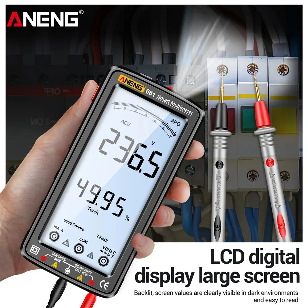 Aneng 681ดิจิตอลชาร์จได้, มัลติมิเตอร์แบบไม่สัมผัสเครื่องทดสอบแรงดันไฟฟ้า ac/dc เครื่องทดสอบกระแสไฟฟ้าหน้าจอ LCD