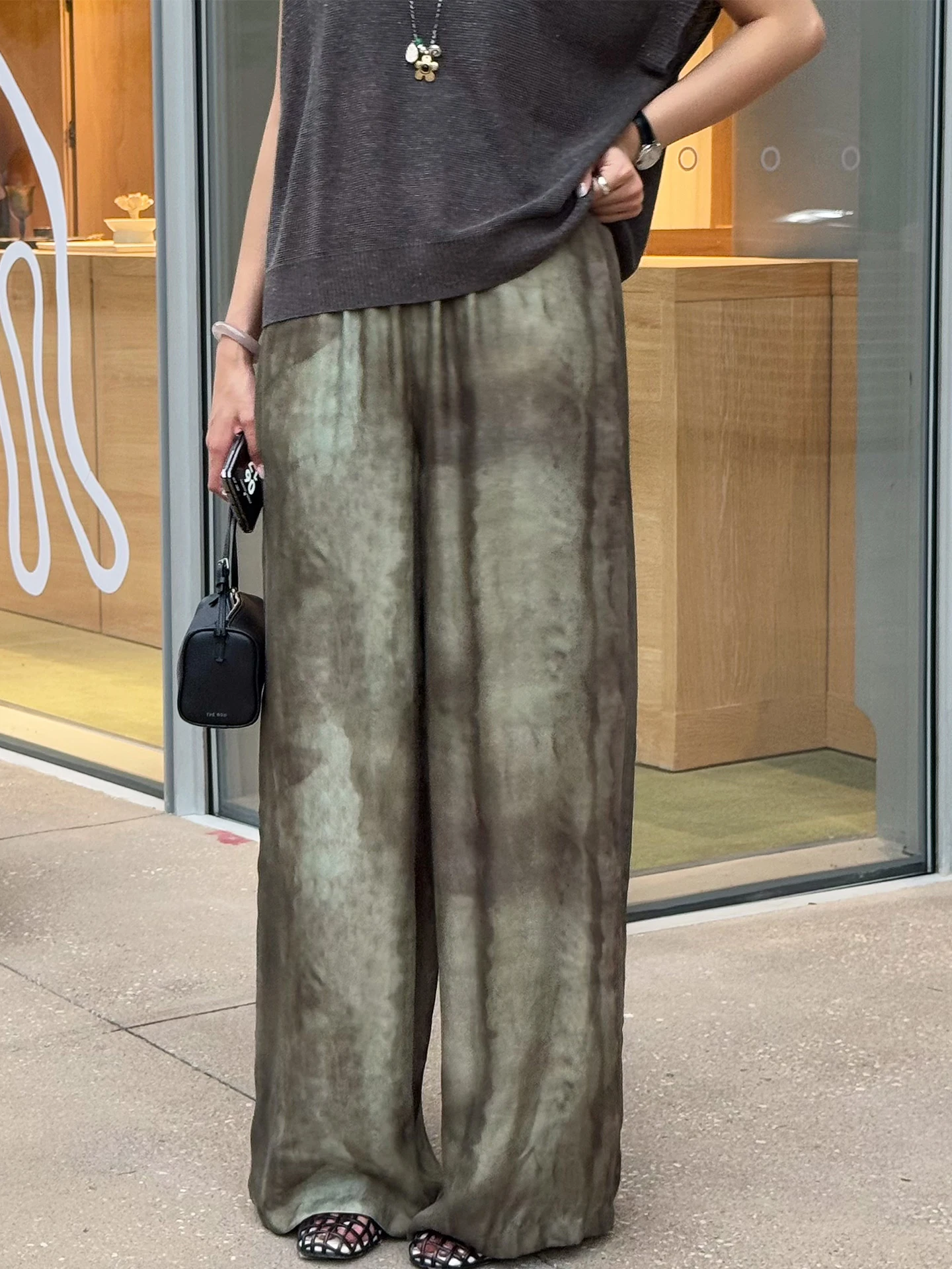 

Женские брюки Zhou Zhou Texture Beau, лето 2025, новая коллекция, винтажный цветочный принт, свободные, струящиеся, прямого кроя