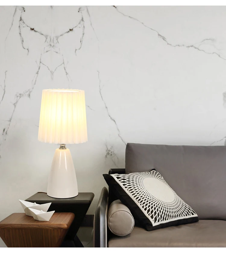 

Nordic Table Lamps Ceramics Desk Lights Rattan Night Light Pleated Lampshade Living Room Home Japanese Lighting