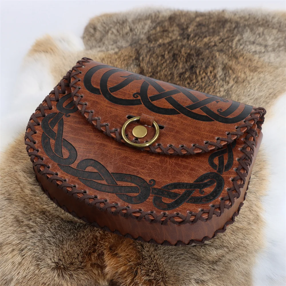 Vikings Rune Pouch String Coins Drawstring Bag Costume Vintage Halloween Accessory Leather Suede Medieval Loop Belt Kit Adult