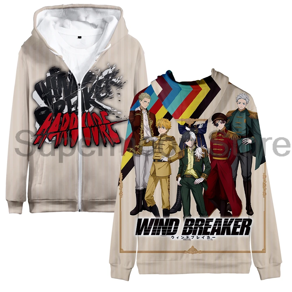 Wind Breaker Anime Hoodie, Japan Manga Zipper, PVD, Long Sleeve Streetwear, Femmes et Hommes, 3D Harajuku Clothes