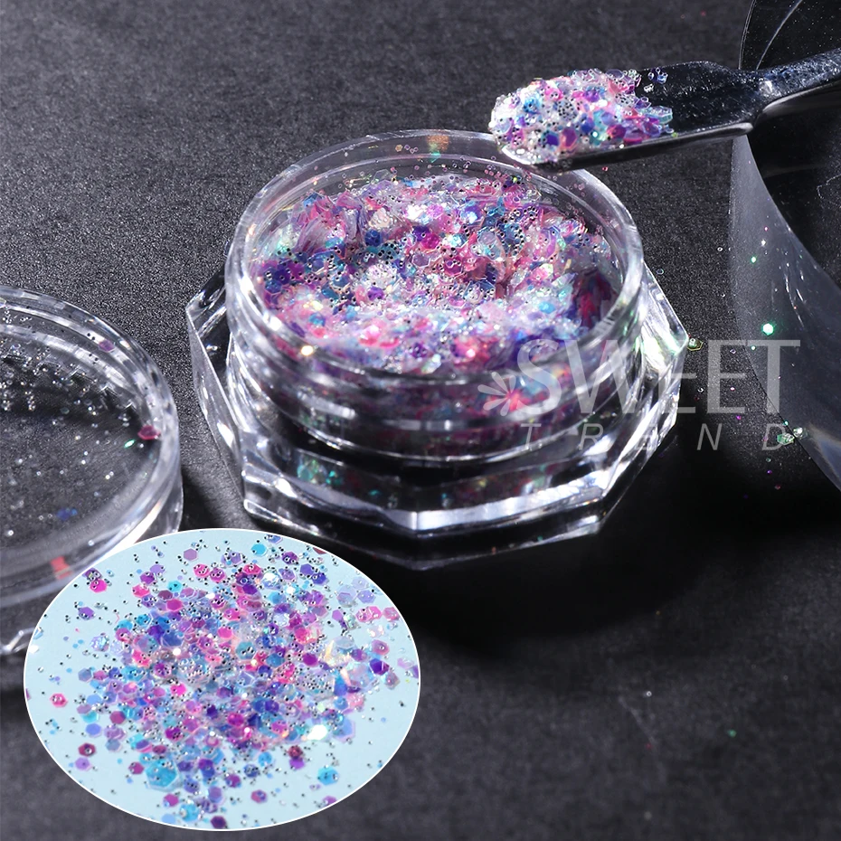 10 قطعة البريق مختلط مسدس مسمار بريق الترتر رقائق المجسم الملونة DIY بها بنفسك مانيكير الديكور شرائح اكسسوارات أدوات