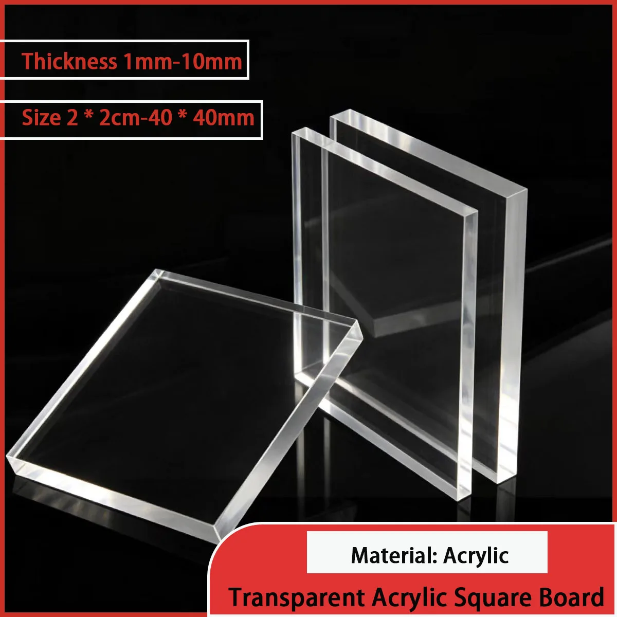 1mm-10mm thick transparent acrylic square board suitable for decorative scenes, advertising displays, etc