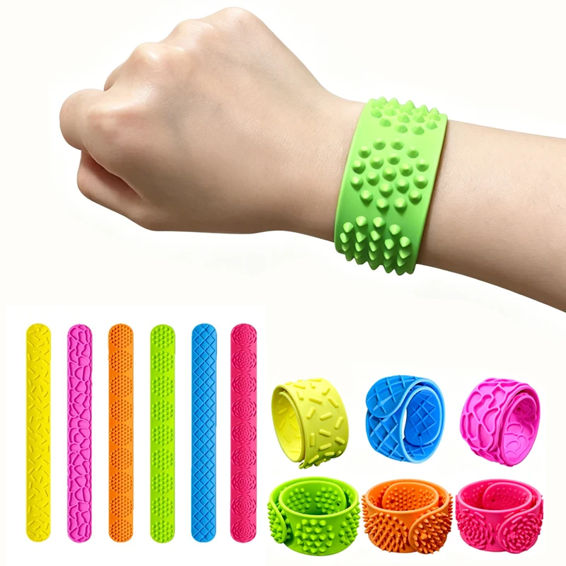 1/6 Stück Fidget Toys Slap-Armbänder, strukturiertes Silikon, sensorisches Spielzeug für Kinder, Autismus, beruhigendes sensorisches Spielzeug für Fidgets, Armband