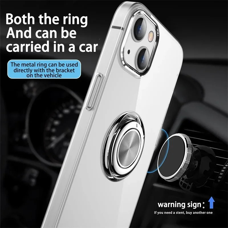 Transparent Magnetic Ring Holder Phone Case for IPhone 13 12 Mini 15 14 11 Pro Max X XS XR 7 8 Plus Soft Shell Shockproof Cover