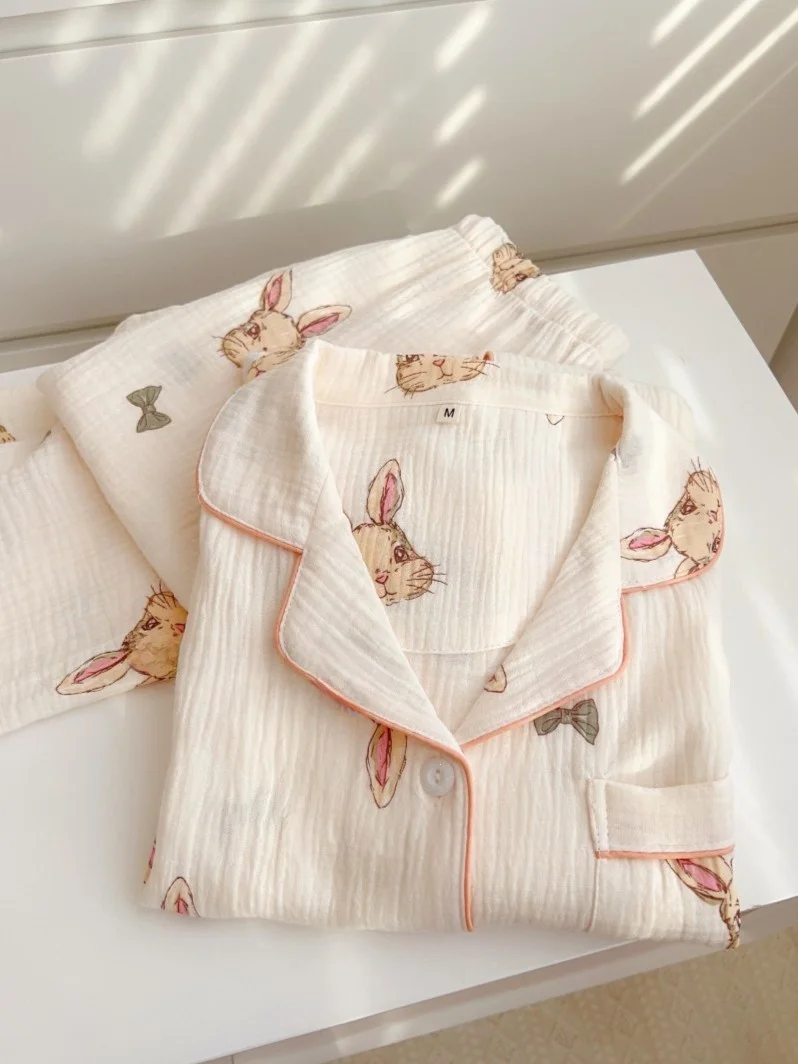 

Мягкий хлопковый комплект пижамы Sweet Sle для женщин: домашняя одежда с длинным рукавом, весна-осень, из мягкой хлопковой ткани, можно носить на выход.