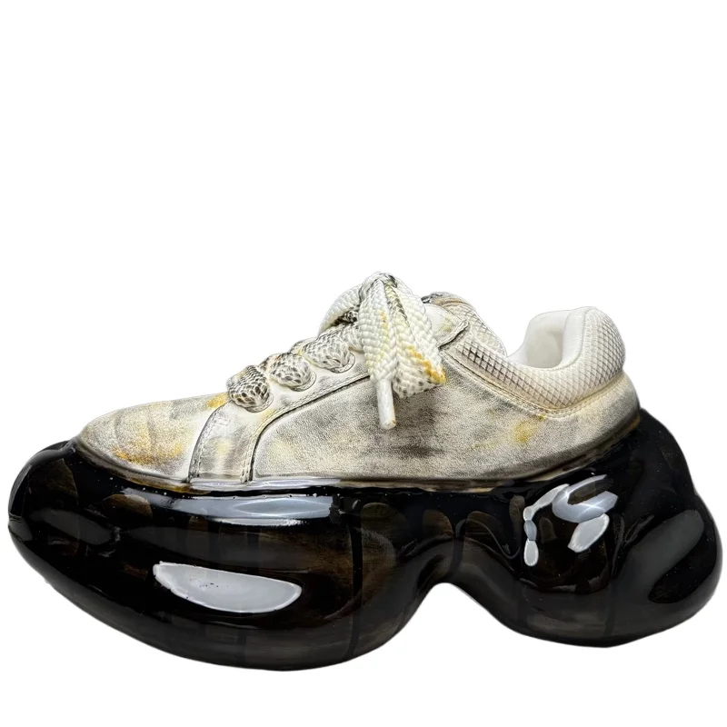 أحذية الأب بتصميم عملية اللصق للرجال كاجوال ذات نعل سميك لزيادة الارتفاع من الجلد الطبيعي أحذية رياضية بيضاء كلاسيكية #1