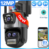 12MP 6K WiFi IP Camera Outdoor Three Lens Dual Screens 8X PTZ Zoom Video Auto Track Security Protection Surveillance Onvif ICSEE