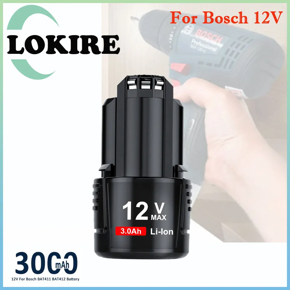 

BOSCH 12V 3.0Ah Battery for Bosch BAT411A BAT412A BAT413A BAT414 BAT420 2607336013 26073360 Cordless Tool