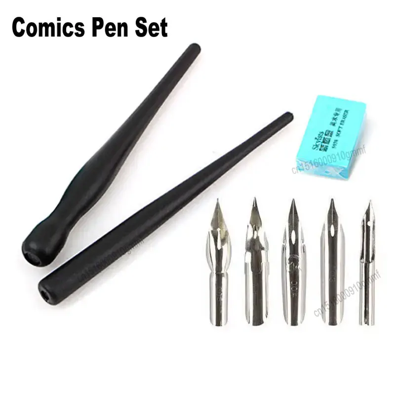 Art Comics Pen Set Dip Ink Fineliner With Handle Eraser 5Pcs Nibs For Manga Painting Drawing Writing Calligraphy Artist Design