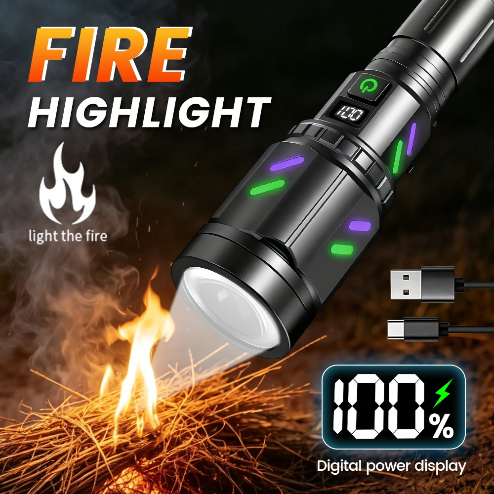 Image of Zoombare Taktische Feuerstarter-LED-Taschenlampe USB-Aufladbar, Fokussierbare Zündfackel mit Laserpointer für Jagd, Camping, Outdoor und Notfälle