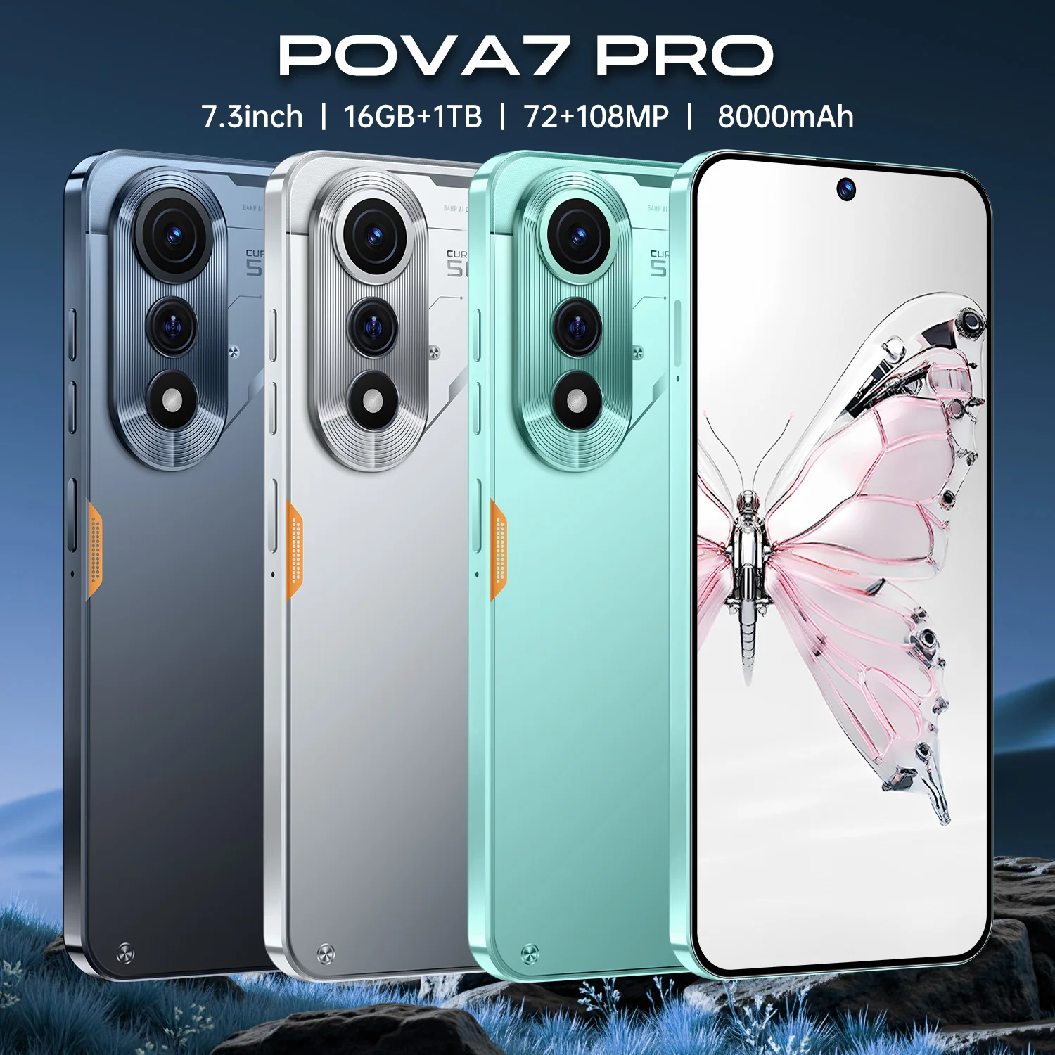 JCTKJ POVA 7 Pro Global Edition Smart 5G Dual Card 7800Mah Android 14 Função de reconhecimento facial