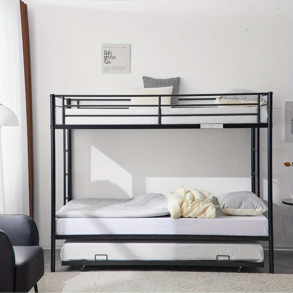 

Twin Over Twin Bunk Bed Frame with Ladder, Metal Bed Frame for Kids Adult Child