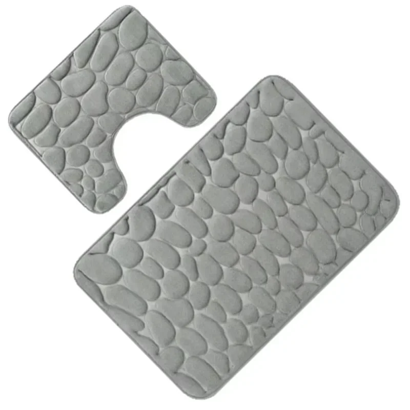 Cobblestone Embossed Memory Foam Bath Mat Set Absorbent Non-slip Mat Floor Mat Toilet Carpet Bathroom