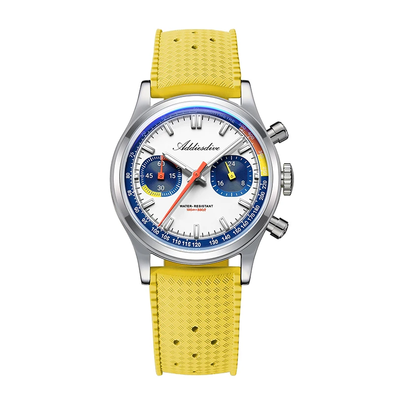 ADDIESDIVE Fashion Men's Quartz Wristwatches VK64 Chronograph Domed Glass 316L Stainless Steel 100m Waterproof Luminous Watch