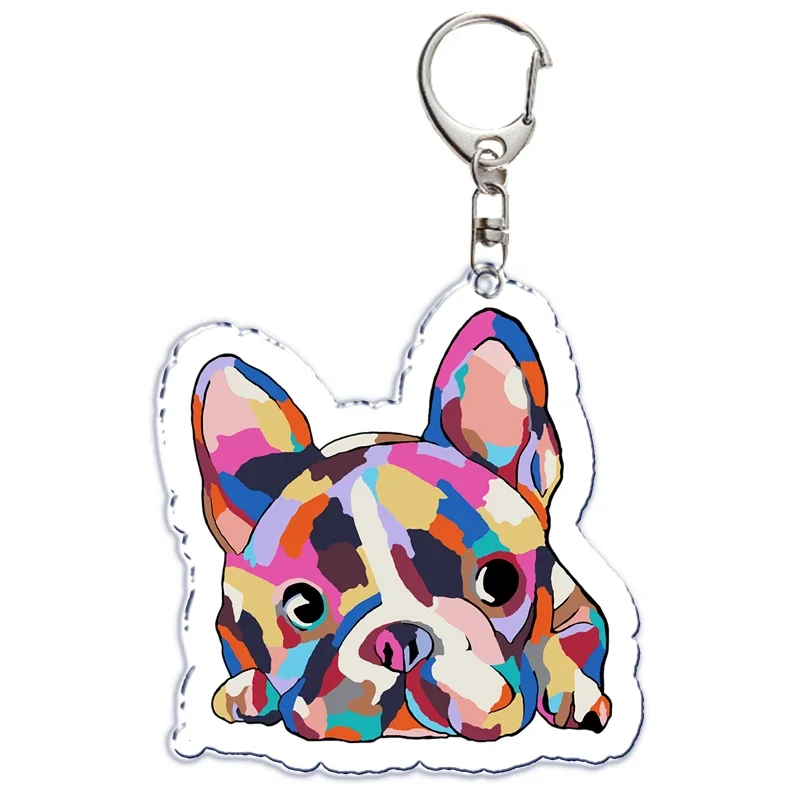 Cute Frenchies Dog Acrylic Keychain for Women Man Accessories Bag Pendant Pug Dog Bulldog Key Chain Ring Keychains Jewelry