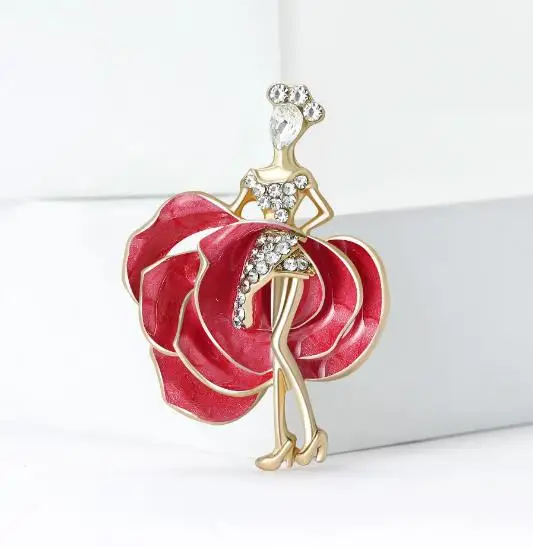 

Korean version high-end popular alloy enamel dancing girl rose brooch fashion big clothing chest flower jewelry brooch