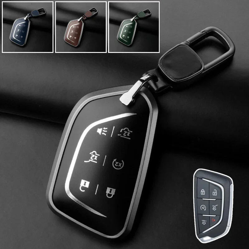 Etui-porte-cles-intelligent-pour-telecommande-de-voiture-en-alliage-d'aluminium-et-cuir-sac-de-support-avec-porte-cles-pour-cadillac-escalade-esv