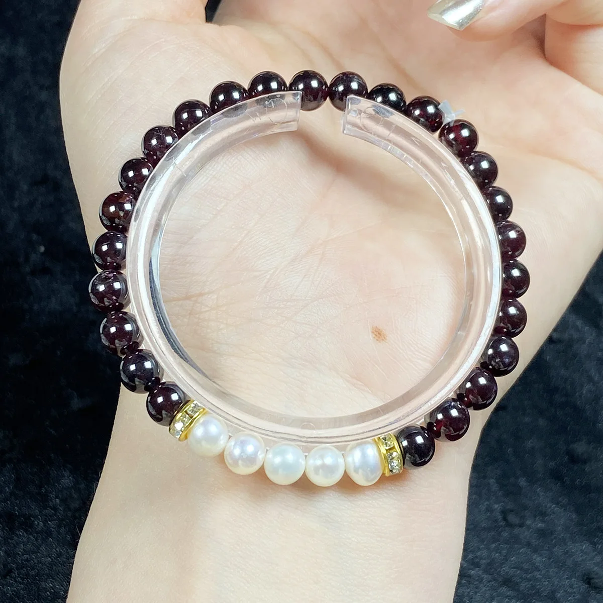 Garnet Crystal with White Pearl, Fashion Bracelet, Reiki Crystal, Energy Lucky Couple Jewelry, Natural Crimson