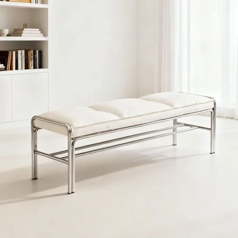 Simple modern stainless steel Italian light luxury leather Bauhaus home soft bag shoe changing stool