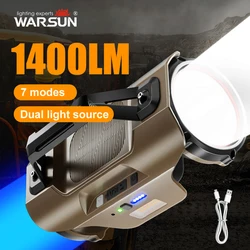 WARSUN 1400LM Dual Light Headlamp with 10 Modes, Hand Sensor, IPX5 Water Resistant, Adjustable Holder for Camping and Hiking