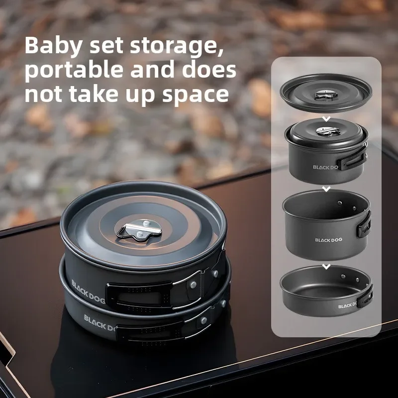 بلاك دوج التخييم السفر التخييم في الهواء الطلق تجهيزات المطابخ المحمولة الألومنيوم لوازم وعاء مجموعة كاملة سبائك وعاء مجموعة التخييم #2