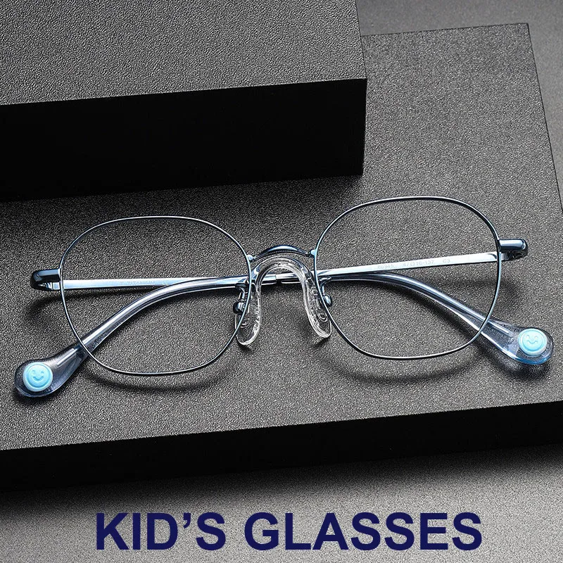 Teenager Boy Girl Small Square Ultra- Light Pure Titanium Myopia Glasses Frame Children Fashion Blue Gold Optical Spectacles