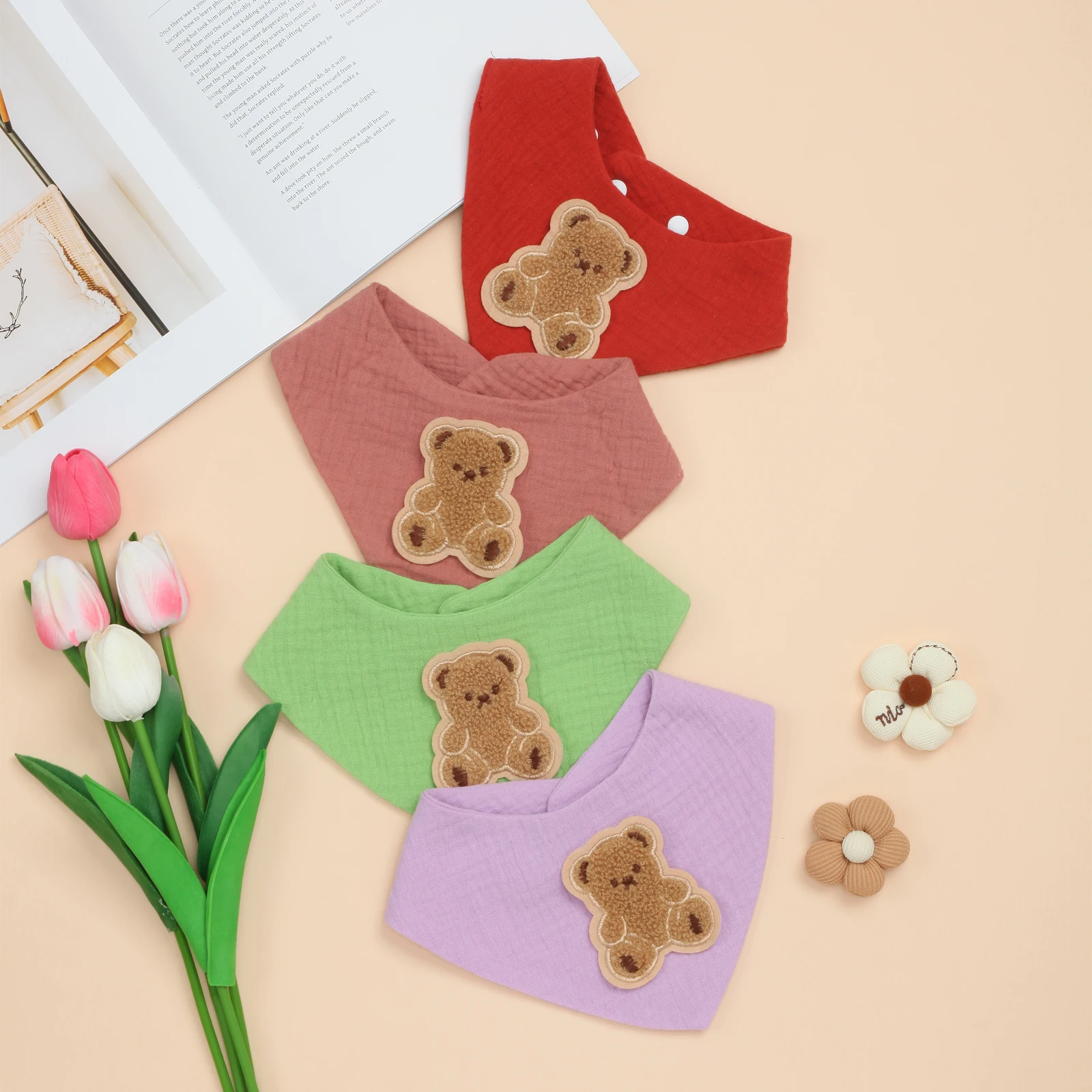 

4 Pack Cute Triangle Baby Bibs for Feeding, Drooling, Soft Cotton Absorbent Bibs for Boys & Girls