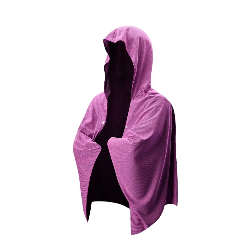 Fotografia 6: Capa de praia com capuz e resfriamento – Poncho de microfibra de secagem rápida com resfriamento instantâneo para surf, ioga e caminhada (leve, multifuncional)