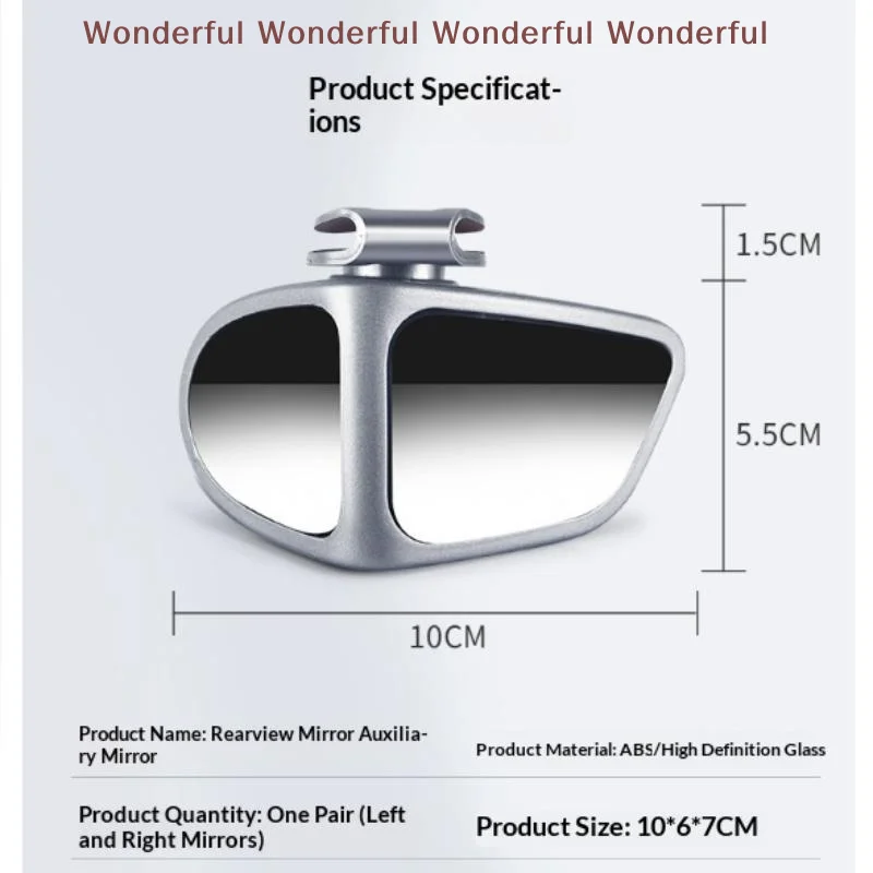 Car Blind Spot Mirror 360° Swivel Wide Angle Anti-Glare for Front Rear Wheel Reverse Parking Driving Use