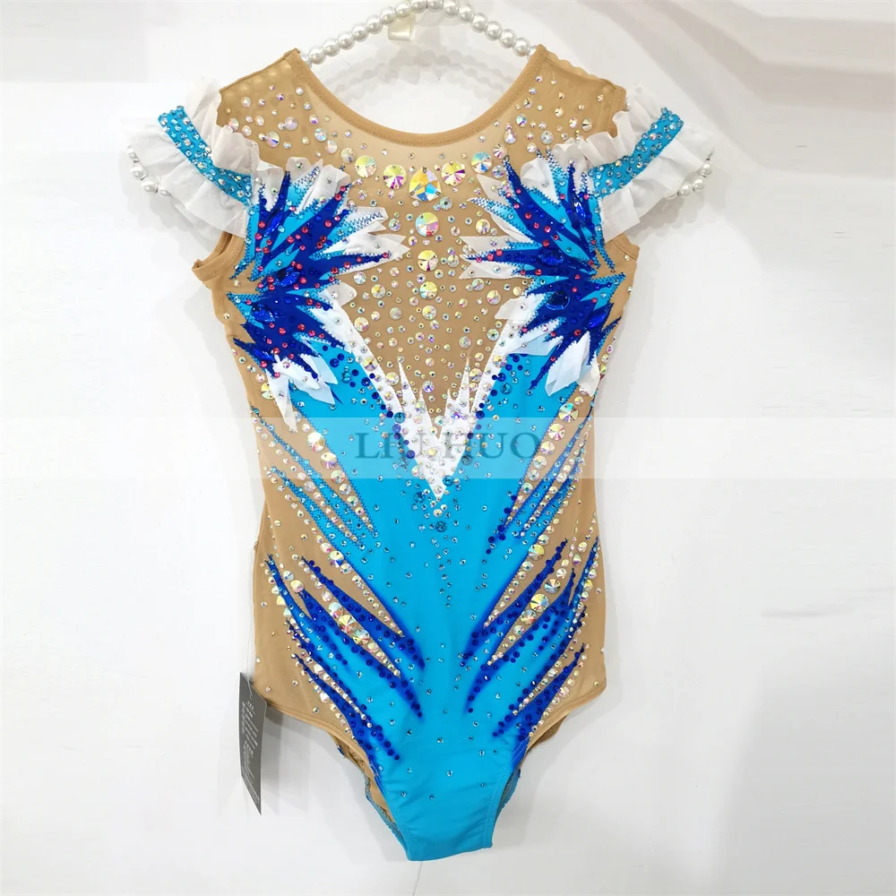 

LIUHUO Rhythmic Gymnastics Leotard Customize Adult Women Girl Costume Performance Competition Dance Dress Sleeveless Blue Teens