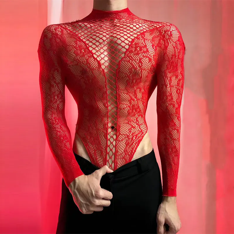 2026 Neues Herren-Langarm-T-Shirt mit Ausschnitt am Rücken, kurzärmeliges Sissy-Top, Rundhals, transparentes Sommer-Fitted-Tanktop